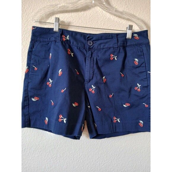 St John's Bay Preppy Shorts 12 Embroidered Cherries Front Pockets Blue & Red - Picture 1 of 13